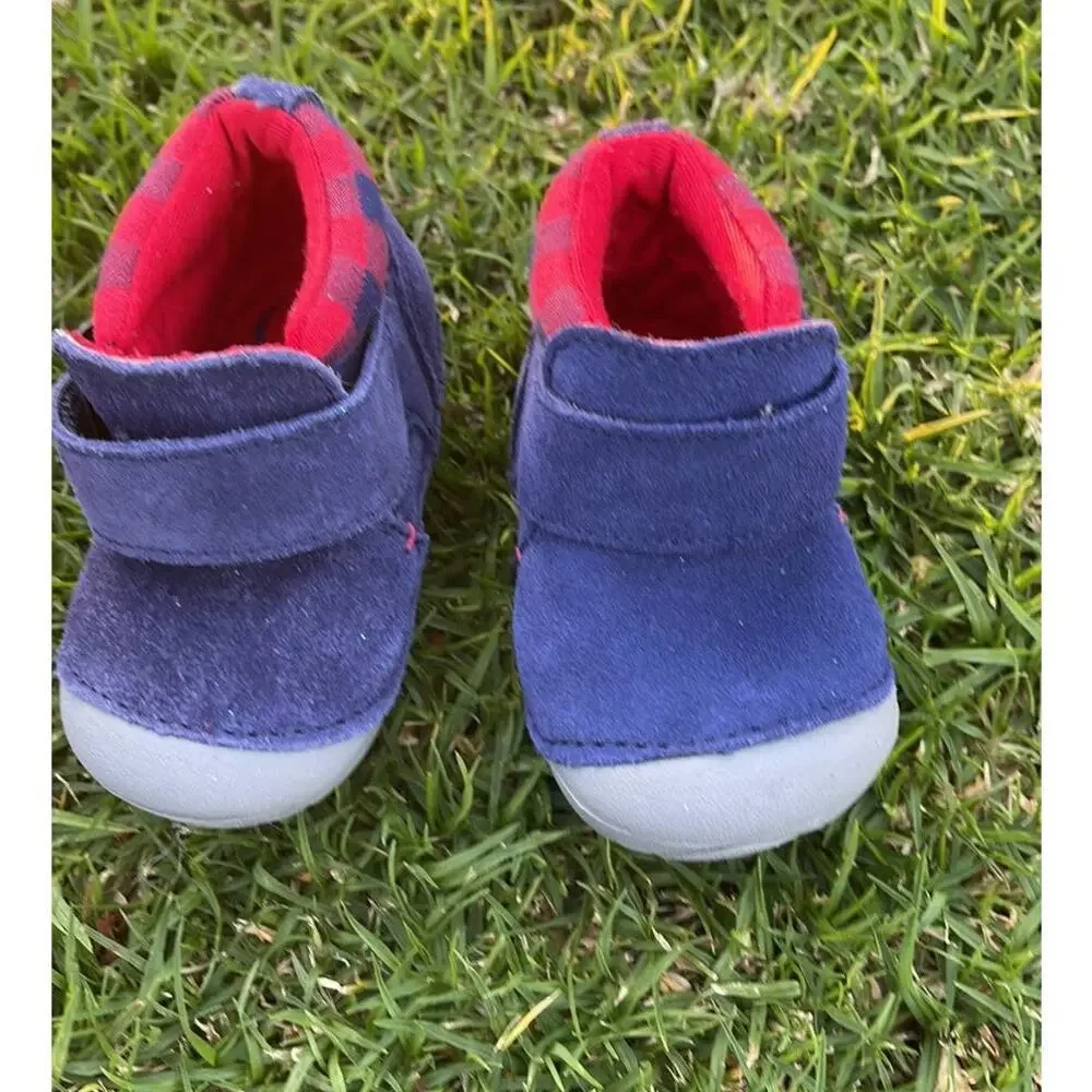 Stride Rite SM Oakley Blue & Red Suede Infant Boots Size 3 Months NWOT